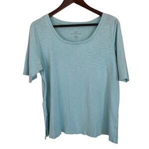 J. Jill Light Teal Pima Scoop-neck Elbow Sleeve Tee - Large Petite